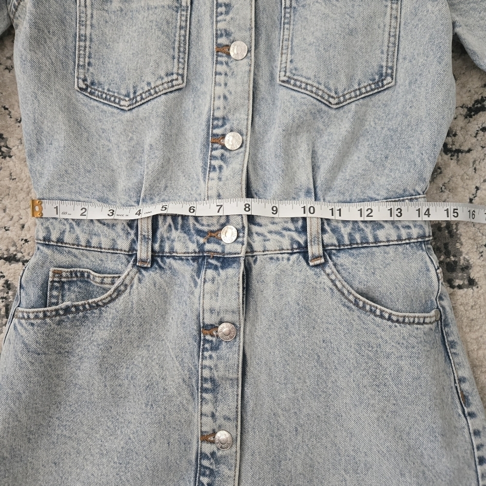 Zara Light Blue Denim Button Dawn Mini Dress Sz SMALL - Picture 11 of 13